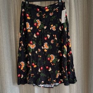 JustFab Navy Floral A-Line Skirt